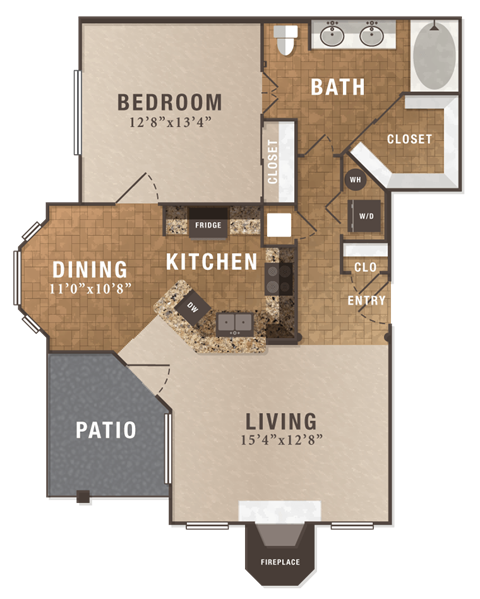 A1, 1 br, 1 ba, 850 sq. ft.