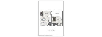 A floor plan of a one bedroom apartment.