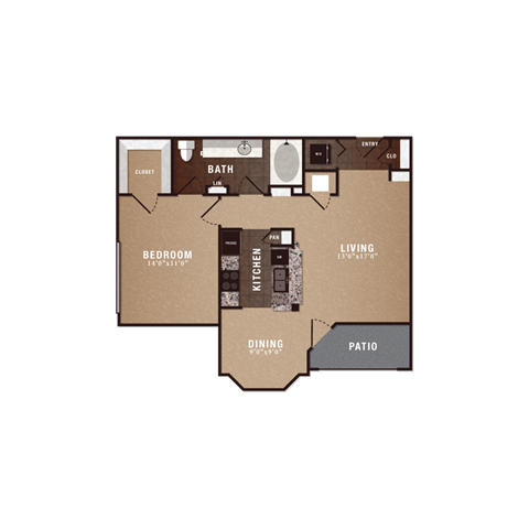 The maroneal 1 bed 1 bath floor plan A2