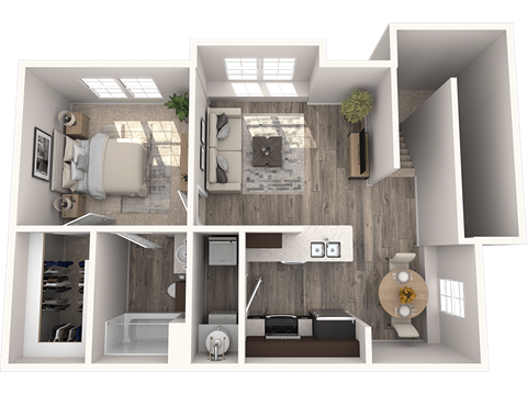 a rendering of a 3d floor plan of a bedroom