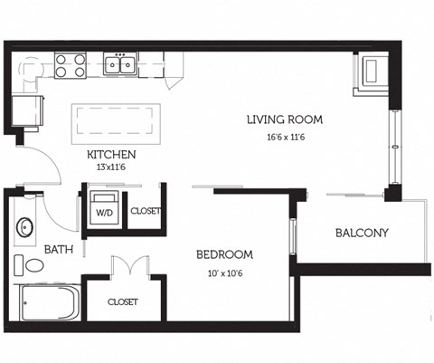a floor plan of a one bedroom apartment with a bedroom and a living room