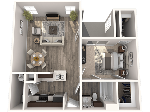a 3d rendering of a floor plan with bedrooms and a living room
