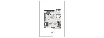A floor plan of a one bedroom apartment with a bath.