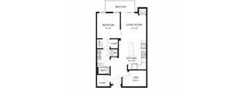 a floor plan of a studio apartment with a bedroom and a living room