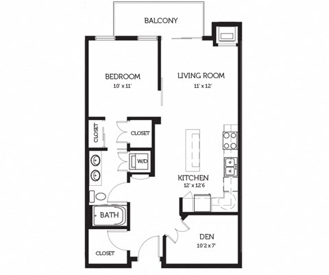 a floor plan of a studio apartment with a bedroom and a living room