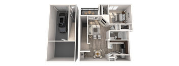 a 3d rendering of a floor plan with a bedroom and a bathroom