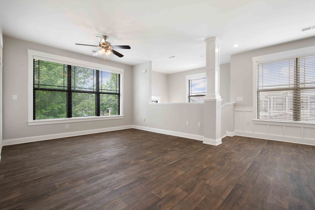 living room with wood plank flooring