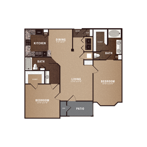 The maroneal 2 bed 2 bath floor plan B1