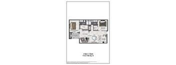 A floor plan of a 2 Bed 2 Bath apartment.