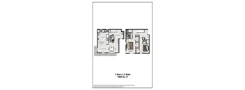 A floor plan of a 2 bedroom, 2.5 bath 1960 sq. ft house.