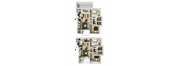 A set of two images showing the interior layout of a house.
