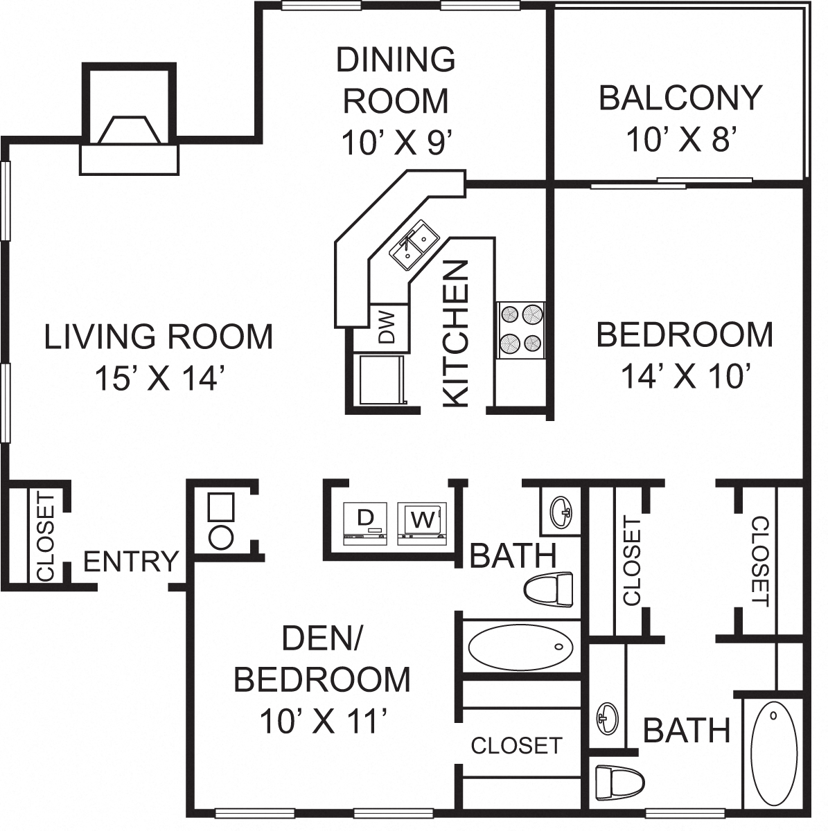 2 Bedroom B2, 2 bath floor plan
