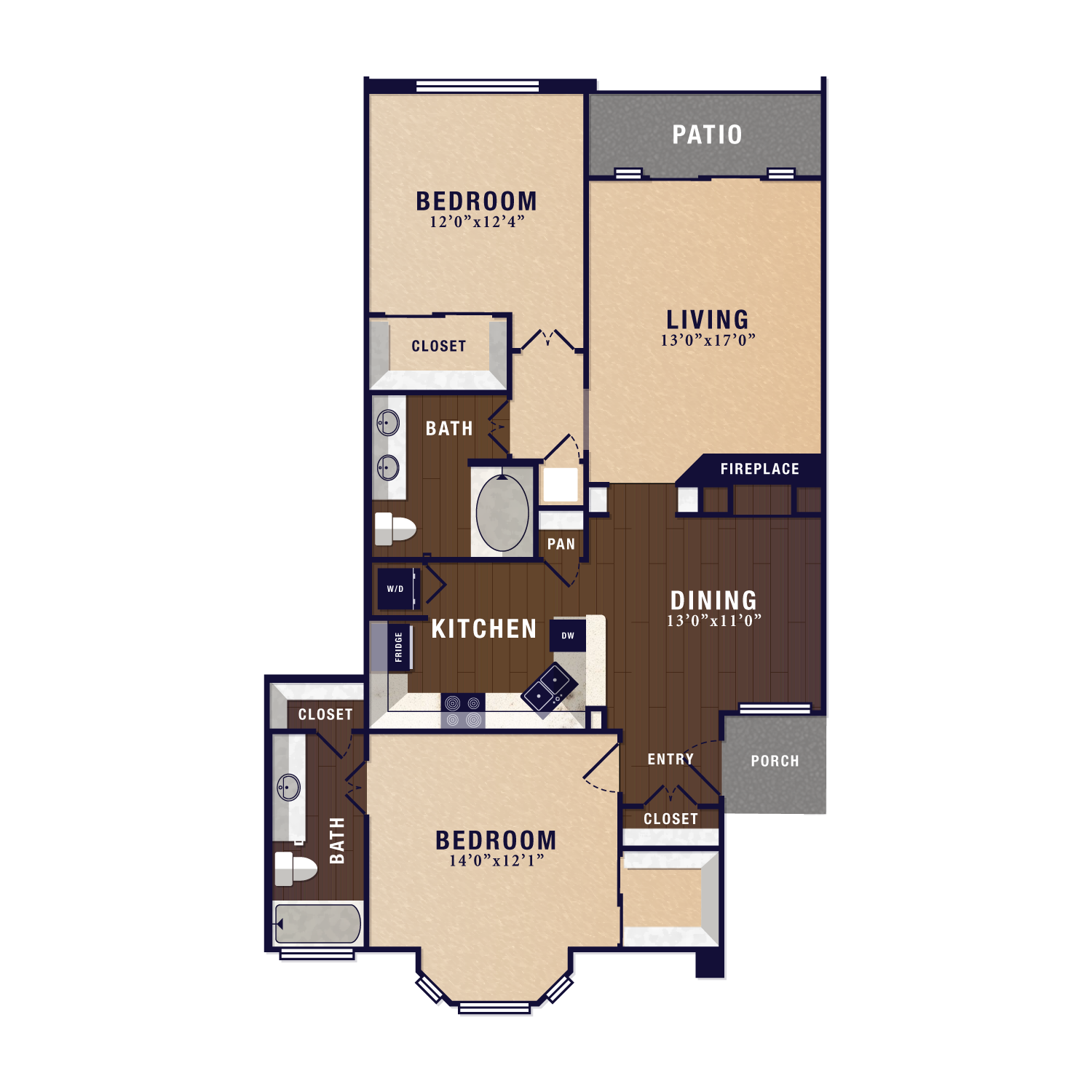 B3, 2 br, 2 ba, 1202 sq. ft.