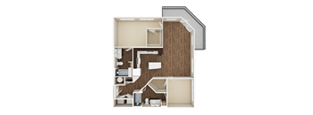 A drawing of a house with a kitchen and living room.