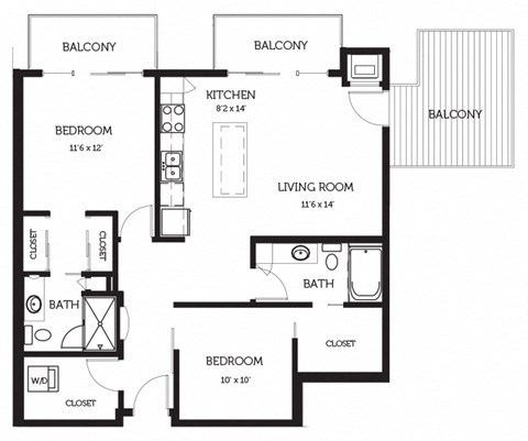 a floor plan of a house with bedrooms and a living room