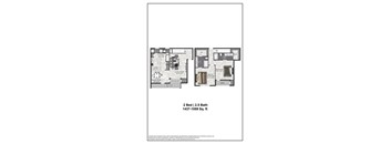 A floor plan of a 2 bedroom, 2.5 bath house.