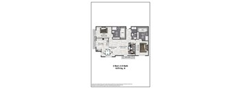 A floor plan of a 2 bedroom, 2.5 bath home that is 1579 sq. ft.