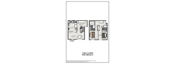 A floor plan for a 2 bedroom, 2.5 bath home.