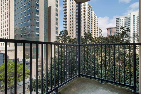Atlanta, GA Apartments - Biltmore at Midtown - Patio with Views of Midtown