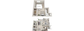 A diagram of a house with two floors and a staircase.