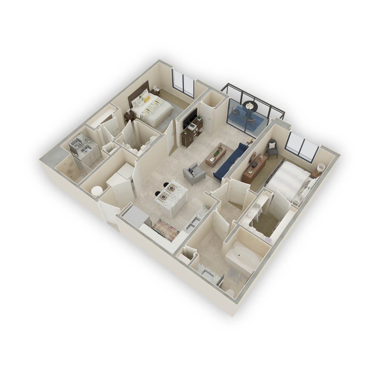 3 Bedroom C1, 2 bath floor plan
