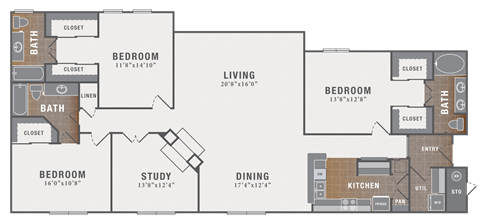 C1 Study, 3 br, 3 ba, 2091 sq. ft.
