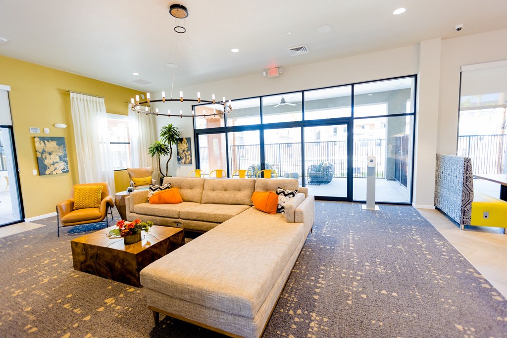 a living room with a couch and a coffee table