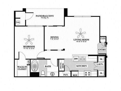 A floor plan of a home with a living room, dining room, kitchen, and bathroom.