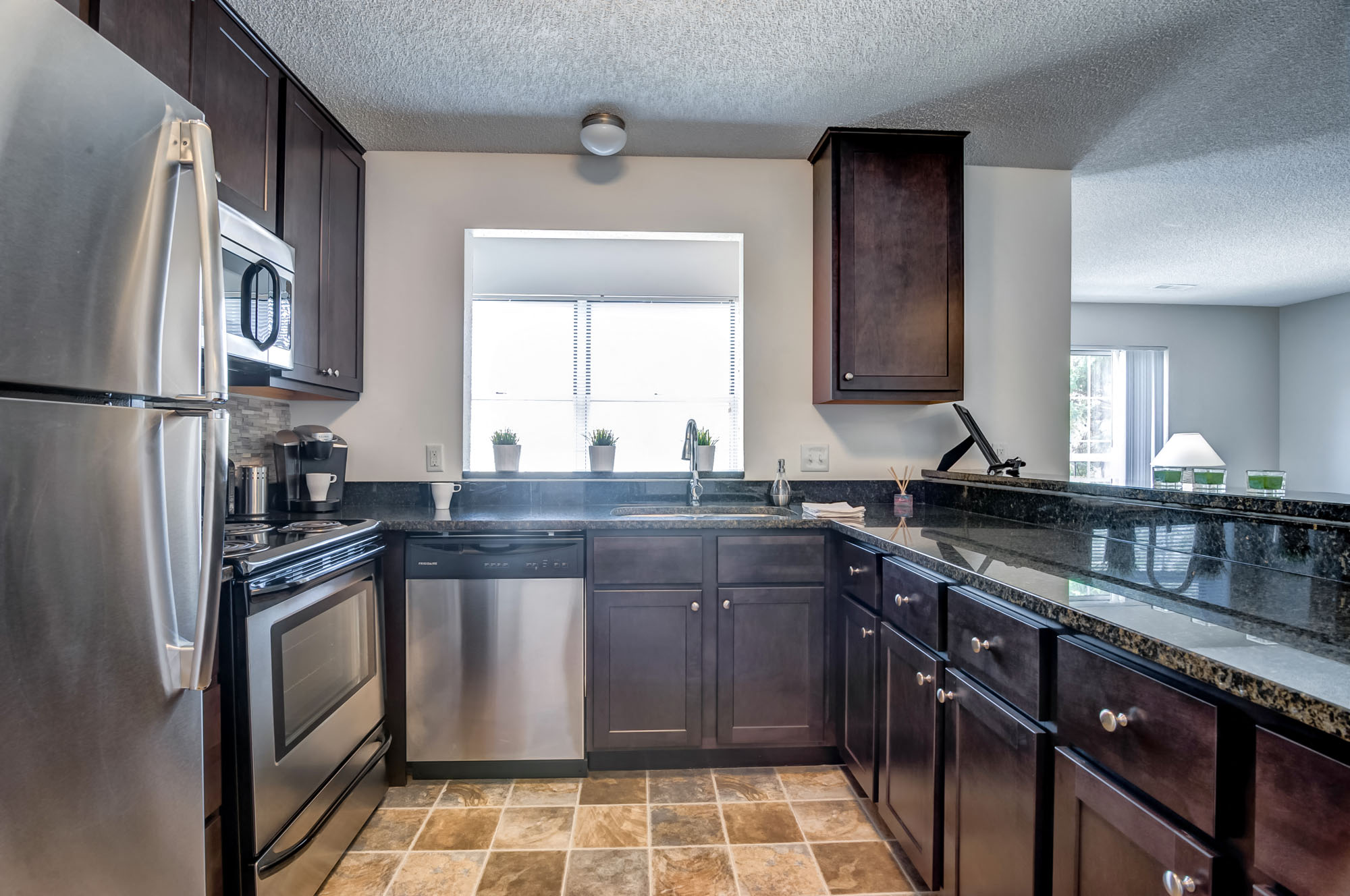Updated kitchen with stainless steel appliances