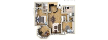 a 3d drawing of a floor plan with a bedroom and a living room