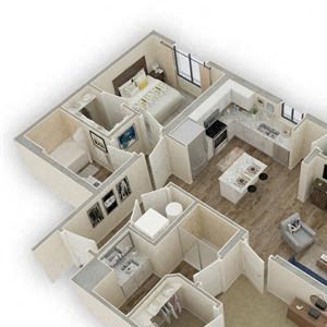 3d C2 2 bed 2 bath floor plan