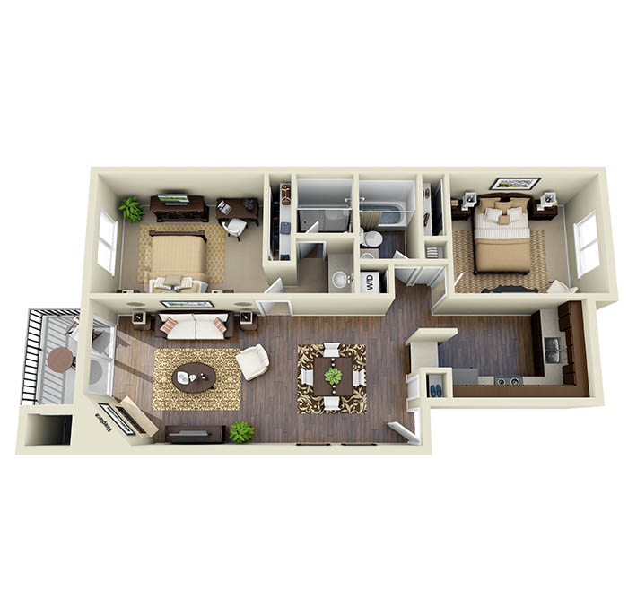 Filoli Espresso A1, 2 Bed 2 Bath 1061 SQ.FT. floor plan