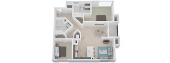 2 Bed 2 Bath 1164 square feet floor plan 3d furnished