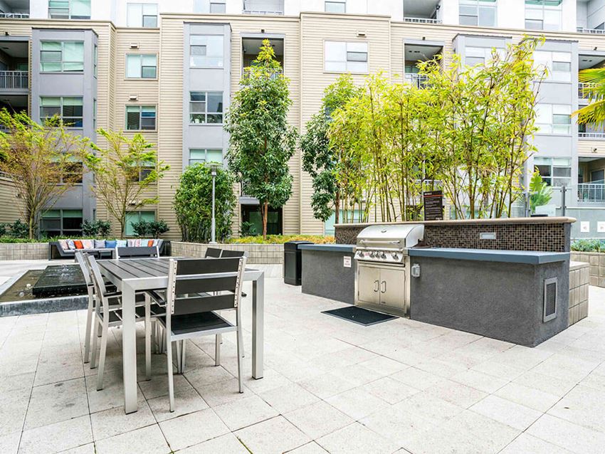 Outdoor Barbecue Area With Grill and Sleek Black Table and seats - Photo Gallery