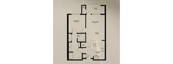 A floor plan of a house with a bedroom, living room, dining room, kitchen, and a walk-in closet.