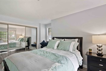 Apartments for Rent in Alexandria - Large Bedroom with Wood Flooring, Mirror Door Closet, and Window Seat - Photo Gallery 5