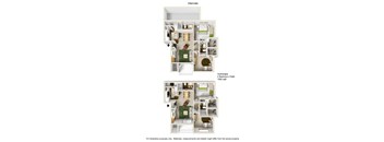 A diagram of a Hydrangea apartment with two bedrooms and two bathrooms.