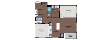 a floor plan of a 1 story apartment with a bedroom and a living room