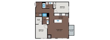 a floor plan of a 1 story apartment with a bedroom and a living room