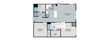 a floor plan of a bedroom floor plan with a bathroom and a living room