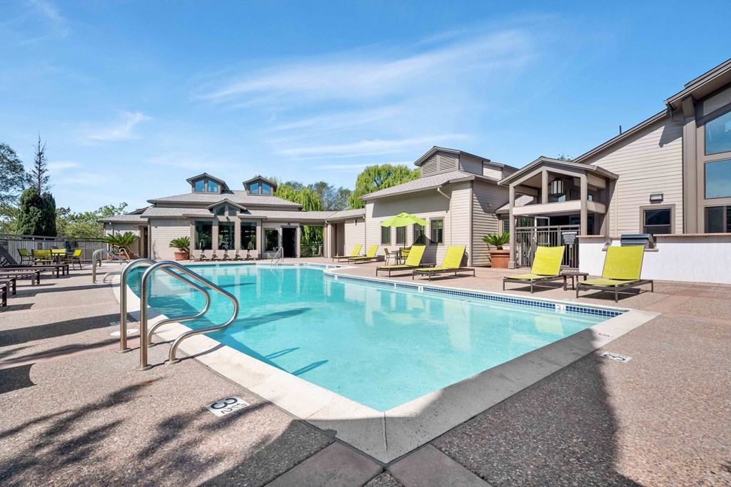Two Bedroom Apartments in Larkspur, CA - Larkspur Courts - Sparkling Pool Surrounded By Lounge Seating