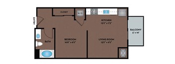 a floor plan of a small apartment with a bedroom and a living room
