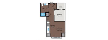 a floor plan of a studio apartment with a bedroom and a living room