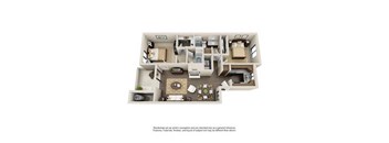 A floor plan of a house with a kitchen, living room, and two bedrooms.