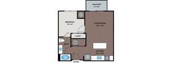 a floor plan of a studio apartment with a bedroom and a living room