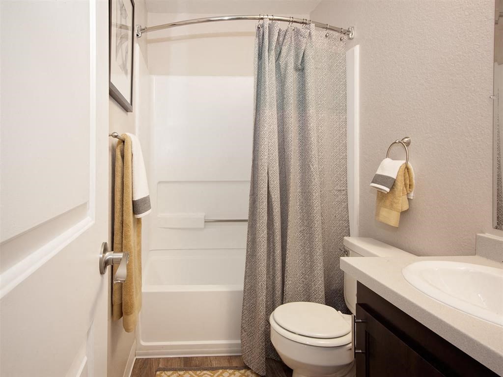 a bathroom with a shower and a sink and a toilet