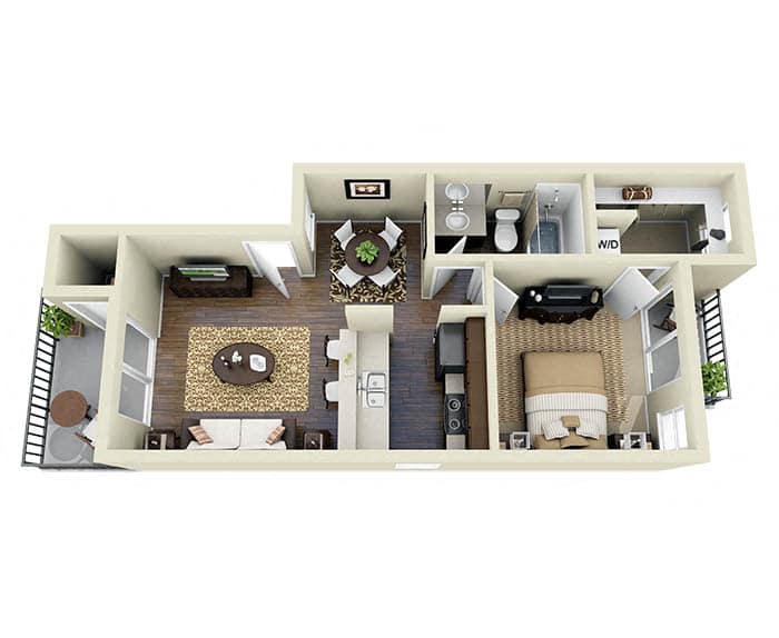 Pier Latte A1 1 Bed 1 Bath 610 SQ.FT. floor plan