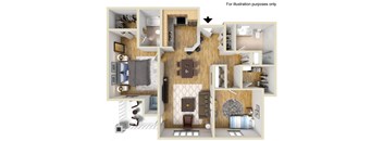 a 3d floor plan of a house with a bedroom and a living room
