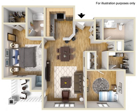 a 3d floor plan of a house with a bedroom and a living room