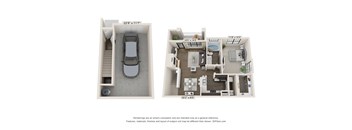 A diagram shows two floor plans of an apartment, one from the top and one from the bottom.